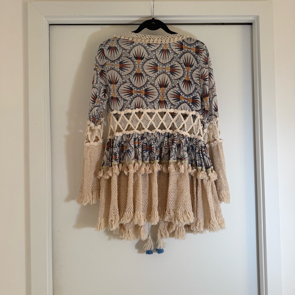 Kitsch & Pop Anthro Boho Tie Front Crochet Layered Long Tunic/Dress Festival S/M - Picture 11 of 16